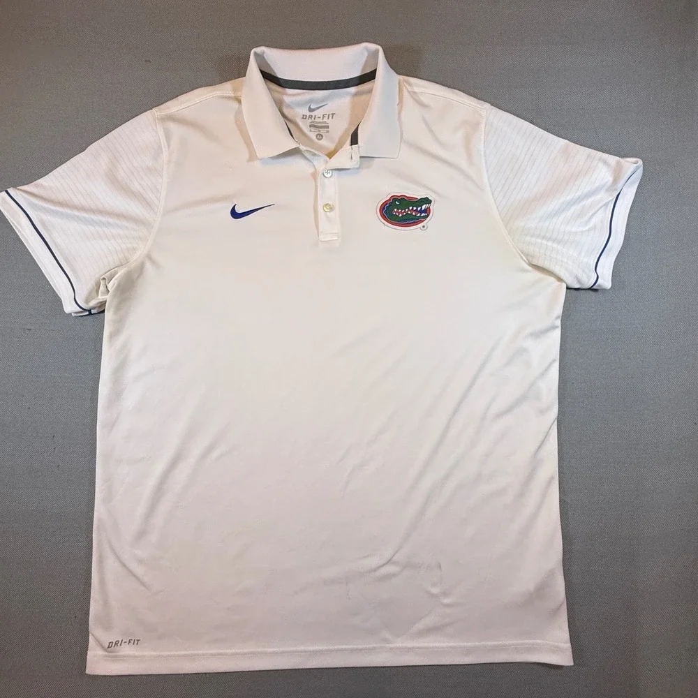 Nike Florida Gators Dri-FIT Polo Shirt Mens XL White Short Sleeve Golf NCAA 2068